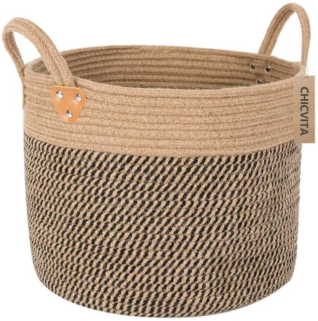 Main image of Wicker Laundry Basket With Handles, Storage Baskets for Decor, Rope Basket for Blankets, Toys, Clothes, Shoes, Plant Basket for Living Room, 14" X 14" X 12"