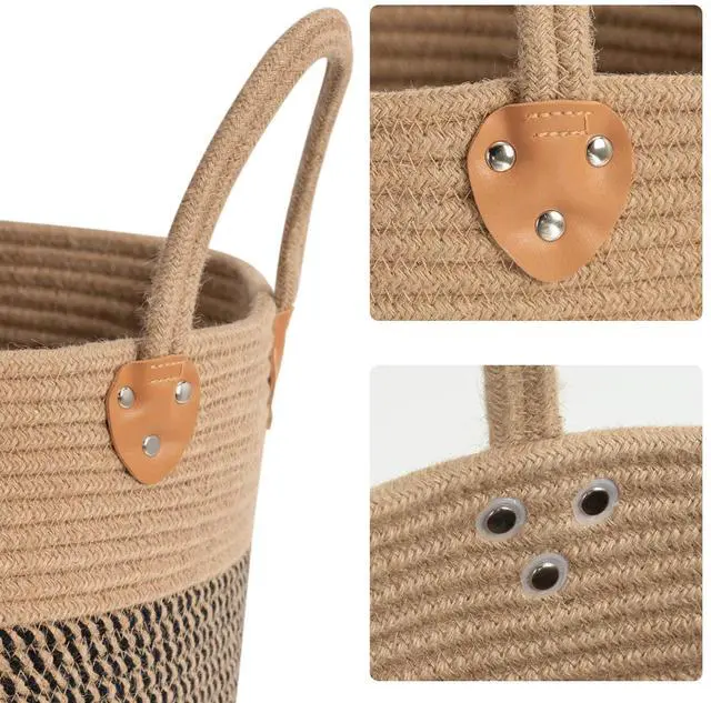 Alt view image 6 of 7 - Wicker Laundry Basket With Handles, Storage Baskets for Decor, Rope Basket for Blankets, Toys, Clothes, Shoes, Plant Basket for Living Room, 14" X 14" X 12"
