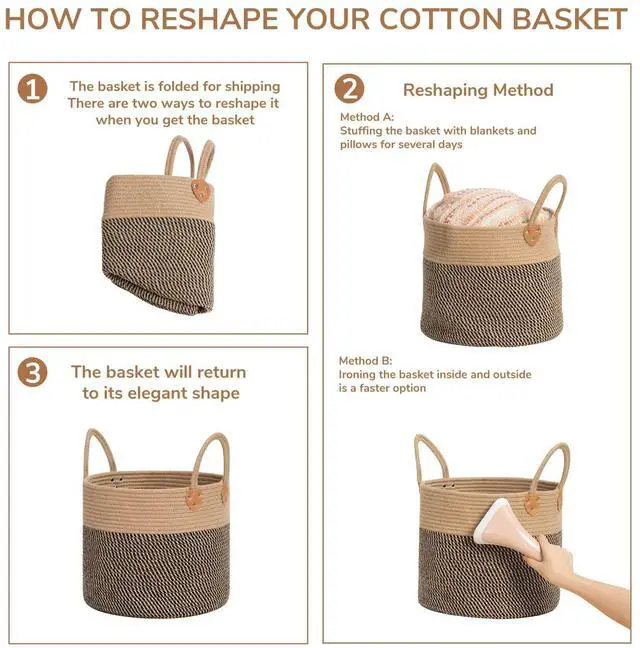 Alt view image 7 of 7 - Wicker Laundry Basket With Handles, Storage Baskets for Decor, Rope Basket for Blankets, Toys, Clothes, Shoes, Plant Basket for Living Room, 14" X 14" X 12"