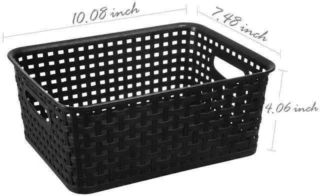 Alt view image 2 of 7 - Black Plastic Woven Storage Baskets, 6-Pack Weave Basket Organizer for Kitchen Office Bathroom