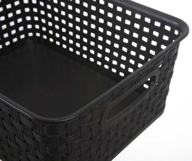 Alt view image 3 of 7 - Black Plastic Woven Storage Baskets, 6-Pack Weave Basket Organizer for Kitchen Office Bathroom