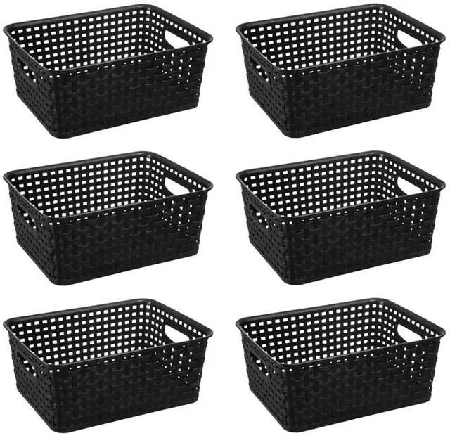 Alt view image 4 of 7 - Black Plastic Woven Storage Baskets, 6-Pack Weave Basket Organizer for Kitchen Office Bathroom