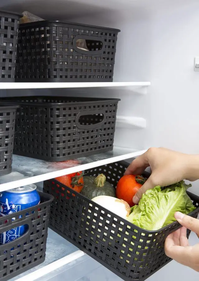 Alt view image 6 of 7 - Black Plastic Woven Storage Baskets, 6-Pack Weave Basket Organizer for Kitchen Office Bathroom