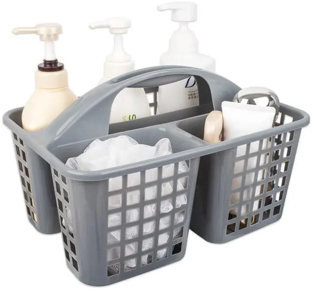 Main image of Portable Shower Caddy Basket with Compartments Cleaning Supplies Organizer with Handle Plastic Storage Divided Tool Bin for Bathroom, Bedroom, Kitchen, College Dorm, Garden, Under Sink, Grey
