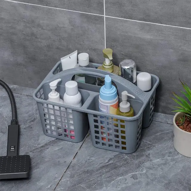 Alt view image 2 of 7 - Portable Shower Caddy Basket with Compartments Cleaning Supplies Organizer with Handle Plastic Storage Divided Tool Bin for Bathroom, Bedroom, Kitchen, College Dorm, Garden, Under Sink, Grey