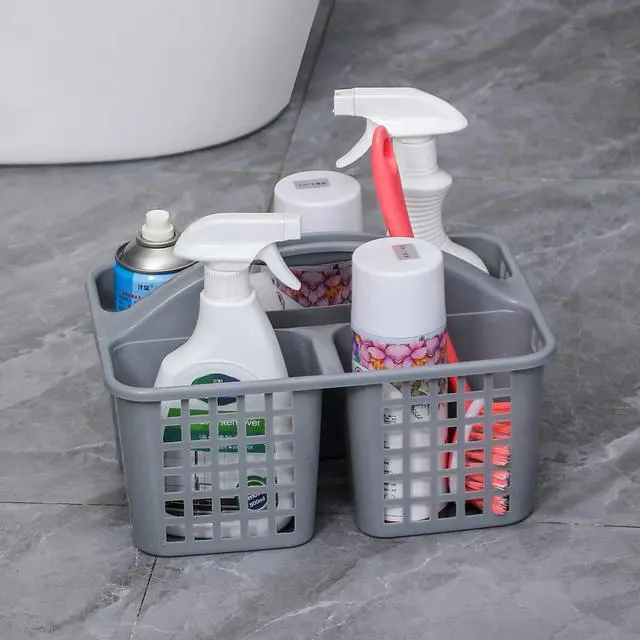 Alt view image 3 of 7 - Portable Shower Caddy Basket with Compartments Cleaning Supplies Organizer with Handle Plastic Storage Divided Tool Bin for Bathroom, Bedroom, Kitchen, College Dorm, Garden, Under Sink, Grey