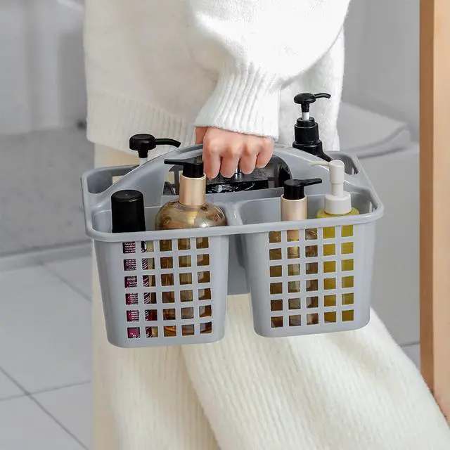 Alt view image 4 of 7 - Portable Shower Caddy Basket with Compartments Cleaning Supplies Organizer with Handle Plastic Storage Divided Tool Bin for Bathroom, Bedroom, Kitchen, College Dorm, Garden, Under Sink, Grey