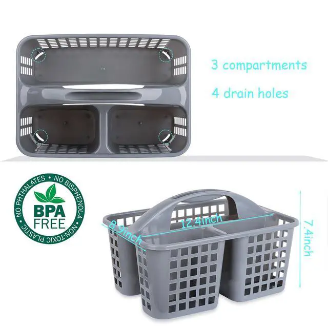 Alt view image 5 of 7 - Portable Shower Caddy Basket with Compartments Cleaning Supplies Organizer with Handle Plastic Storage Divided Tool Bin for Bathroom, Bedroom, Kitchen, College Dorm, Garden, Under Sink, Grey