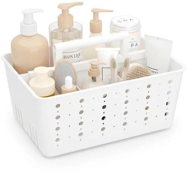 Main image of Shower Caddy Portable, Caddy Organizer with Handle and Adjustable Dividers, Plastic Shower Basket for Dorm Room Essentials, College, Bathroom, White, 1 Pack