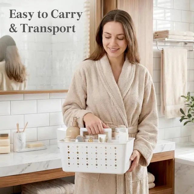 Alt view image 4 of 7 - Shower Caddy Portable, Caddy Organizer with Handle and Adjustable Dividers, Plastic Shower Basket for Dorm Room Essentials, College, Bathroom, White, 1 Pack