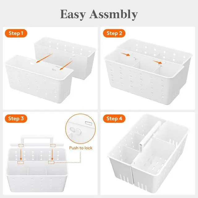 Alt view image 7 of 7 - Shower Caddy Portable, Caddy Organizer with Handle and Adjustable Dividers, Plastic Shower Basket for Dorm Room Essentials, College, Bathroom, White, 1 Pack