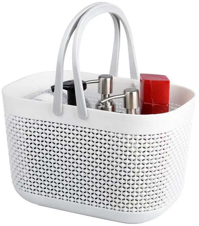 Main image of Plastic Organizer Storage Baskets with Handles, Shower Caddy Bins Organizer for Bathroom and kitchenWhite