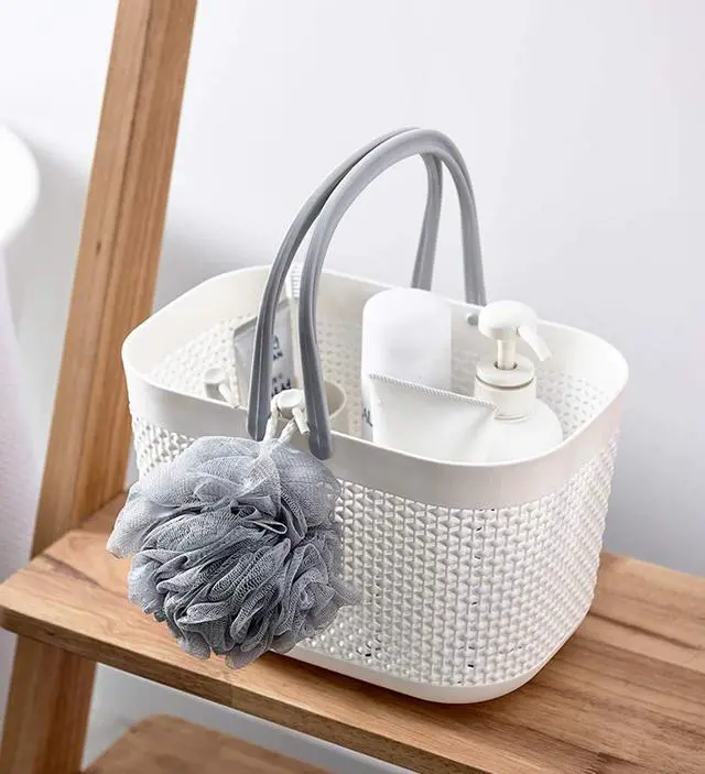Alt view image 3 of 7 - Plastic Organizer Storage Baskets with Handles, Shower Caddy Bins Organizer for Bathroom and kitchenWhite