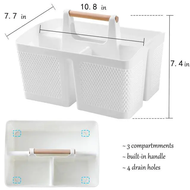 Alt view image 3 of 7 - Portable Shower Caddy Basket Plastic Cleaning Caddy Organizer Storage Tote with Handle for Bathroom, College, Dorm Room Essentials, White