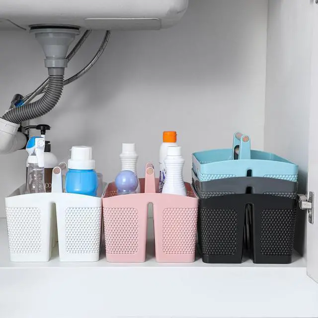 Alt view image 6 of 7 - Portable Shower Caddy Basket Plastic Cleaning Caddy Organizer Storage Tote with Handle for Bathroom, College, Dorm Room Essentials, White