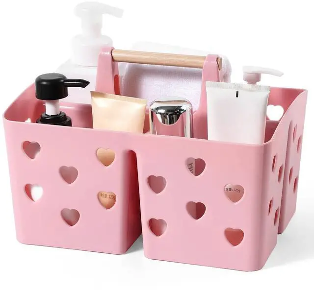 Main image of Portable Shower Caddy Plastic Shower Basket Organizer Divided Bathroom Caddy Storage Cleanning Caddy Tote with Handle for College, Dorm Room, Kitchen, Pink