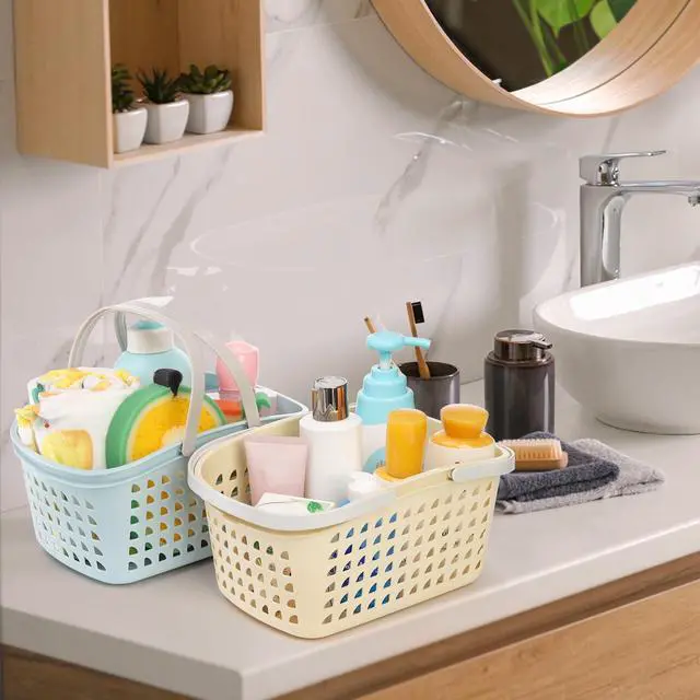 Alt view image 6 of 6 - 4 Pack Shower Caddy Basket, Portable Storage Basket with Dual Handle, Stackable Plastic Caddy Organizer Bin for Campers, Bathroom, Dorm