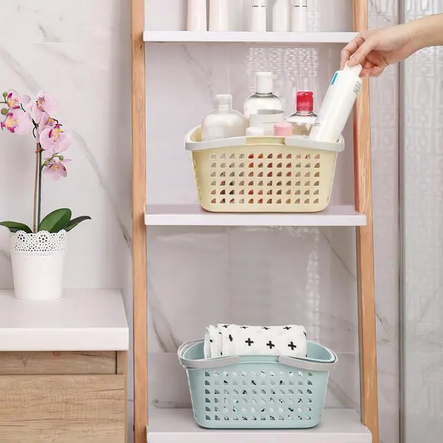 Alt view image 5 of 6 - 4 Pack Shower Caddy Basket, Portable Storage Basket with Dual Handle, Stackable Plastic Caddy Organizer Bin for Campers, Bathroom, Dorm