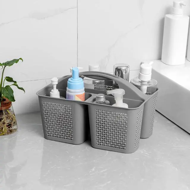 Alt view image 2 of 6 - Plastic Portable Shower Caddy Bucket, Cleaning Shower Basket with Handle Compartments Storage Organizer for Bathroom Kitchen College Dorm Sink, Grey