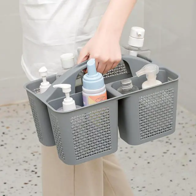 Alt view image 3 of 6 - Plastic Portable Shower Caddy Bucket, Cleaning Shower Basket with Handle Compartments Storage Organizer for Bathroom Kitchen College Dorm Sink, Grey