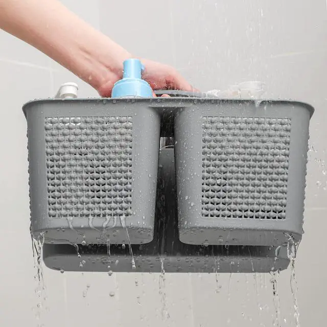 Alt view image 4 of 6 - Plastic Portable Shower Caddy Bucket, Cleaning Shower Basket with Handle Compartments Storage Organizer for Bathroom Kitchen College Dorm Sink, Grey