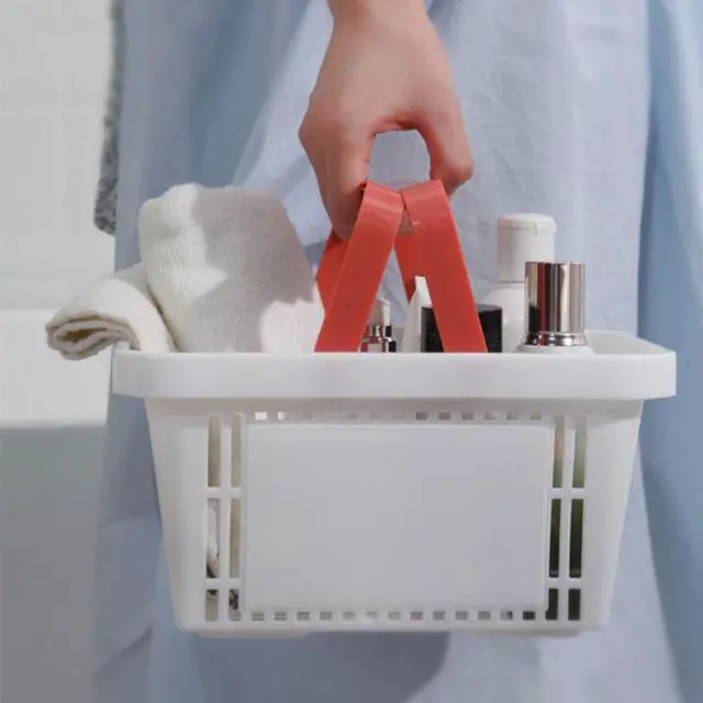 Alt view image 4 of 7 - 4 Pack Portable Shower Caddy Basket, Small Plastic Shopping Baskets with Handle for Retail Store, Stackable Storage Basket Organizer Bin for Bathroom, Pantry, Kitchen