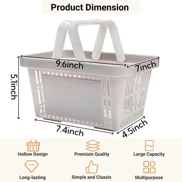 Alt view image 2 of 7 - 4 Pack Portable Shower Caddy Basket, Small Plastic Shopping Baskets with Handle for Retail Store, Stackable Storage Basket Organizer Bin for Bathroom, Pantry, Kitchen