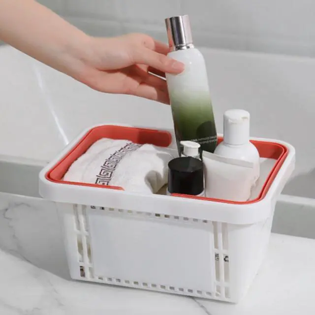 Alt view image 5 of 7 - 4 Pack Portable Shower Caddy Basket, Small Plastic Shopping Baskets with Handle for Retail Store, Stackable Storage Basket Organizer Bin for Bathroom, Pantry, Kitchen