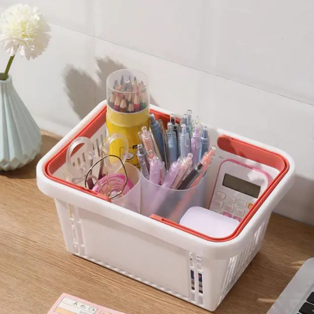 Alt view image 7 of 7 - 4 Pack Portable Shower Caddy Basket, Small Plastic Shopping Baskets with Handle for Retail Store, Stackable Storage Basket Organizer Bin for Bathroom, Pantry, Kitchen