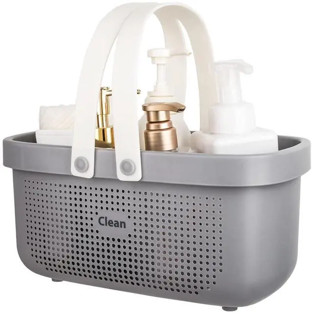 Main image of Plastic Storage Basket with Handle Portable Shower Caddy Tote Organizer Basket Bin for Bathroom Kitchen Dorm Room Bedroom, Gray