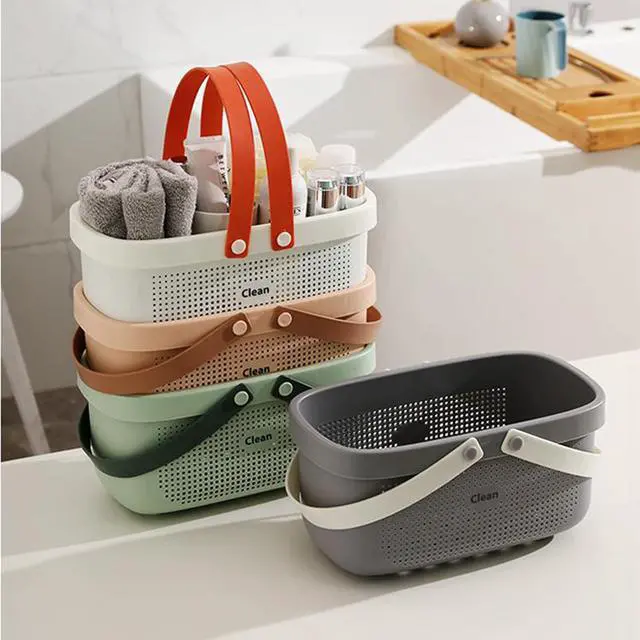 Alt view image 2 of 7 - Plastic Storage Basket with Handle Portable Shower Caddy Tote Organizer Basket Bin for Bathroom Kitchen Dorm Room Bedroom, Gray