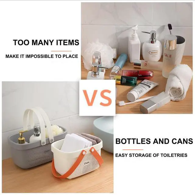 Alt view image 5 of 7 - Plastic Storage Basket with Handle Portable Shower Caddy Tote Organizer Basket Bin for Bathroom Kitchen Dorm Room Bedroom, Gray