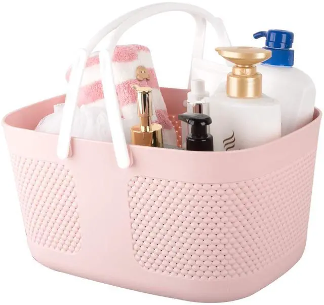 Main image of Shower Caddy Basket, Portable Large Capacity Thickened Plastic Organizer Storage Tote with Handles Drainage Toiletry Bag Bin for Bathroom, College Dorm Room Essentials, Kitchen, Camp, Gym, Pink