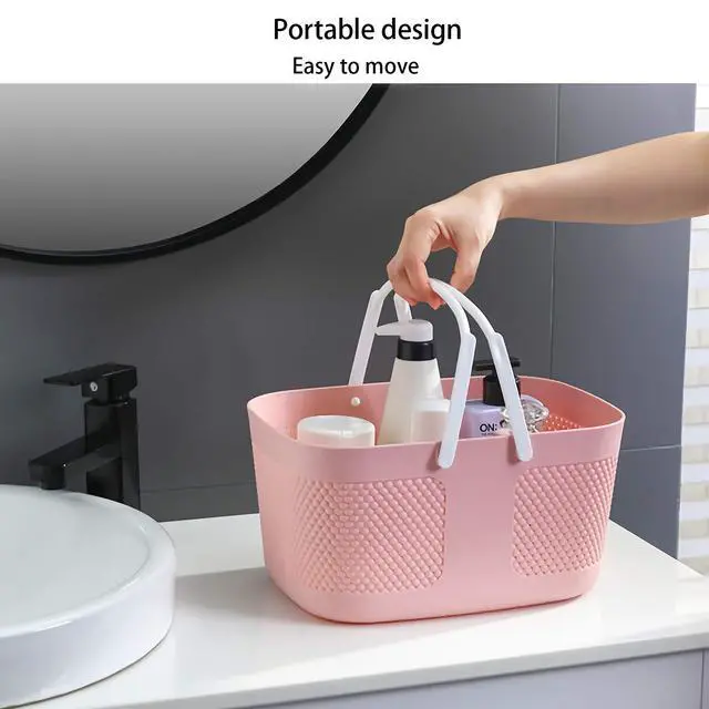 Alt view image 2 of 7 - Shower Caddy Basket, Portable Large Capacity Thickened Plastic Organizer Storage Tote with Handles Drainage Toiletry Bag Bin for Bathroom, College Dorm Room Essentials, Kitchen, Camp, Gym, Pink