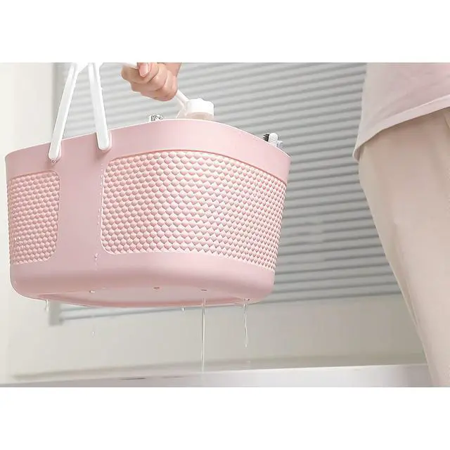 Alt view image 3 of 7 - Shower Caddy Basket, Portable Large Capacity Thickened Plastic Organizer Storage Tote with Handles Drainage Toiletry Bag Bin for Bathroom, College Dorm Room Essentials, Kitchen, Camp, Gym, Pink
