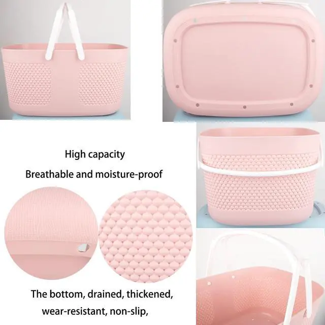 Alt view image 7 of 7 - Shower Caddy Basket, Portable Large Capacity Thickened Plastic Organizer Storage Tote with Handles Drainage Toiletry Bag Bin for Bathroom, College Dorm Room Essentials, Kitchen, Camp, Gym, Pink