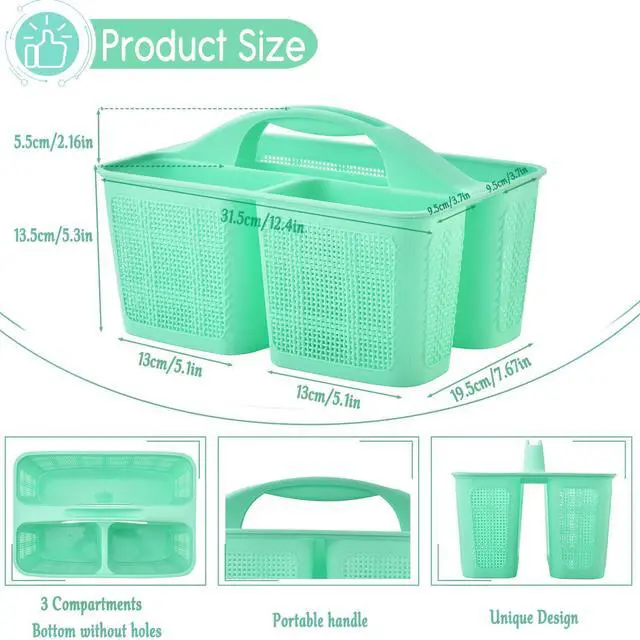 Alt view image 2 of 7 - Plastic Cyan Shower Caddy Basket, Divided Cleaning Portable Shower Basket with Handle Compartments Storage Organizer for Bathroom, College, Kitchen, Dorm Room Essentials