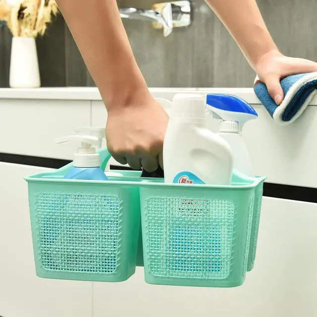 Alt view image 4 of 7 - Plastic Cyan Shower Caddy Basket, Divided Cleaning Portable Shower Basket with Handle Compartments Storage Organizer for Bathroom, College, Kitchen, Dorm Room Essentials