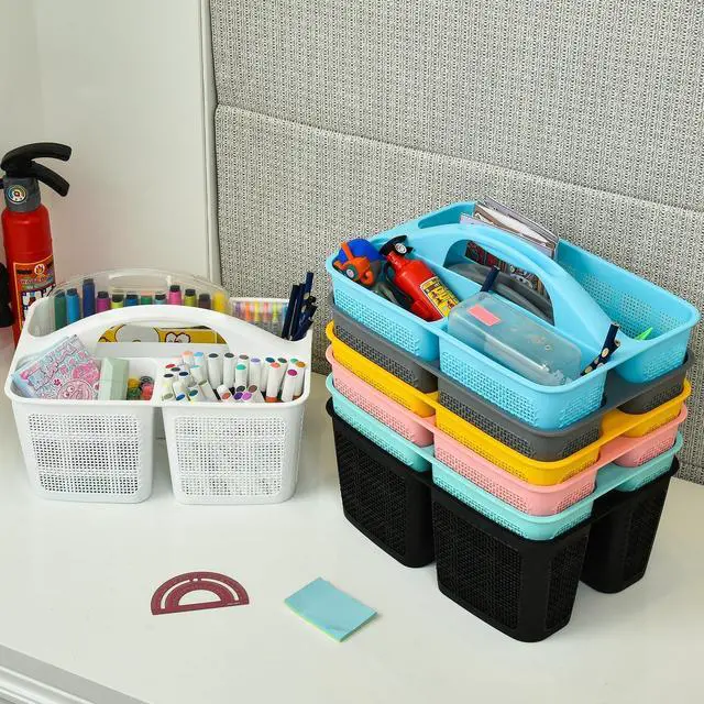 Alt view image 6 of 7 - Plastic Cyan Shower Caddy Basket, Divided Cleaning Portable Shower Basket with Handle Compartments Storage Organizer for Bathroom, College, Kitchen, Dorm Room Essentials
