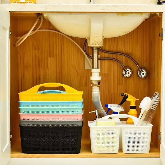 Alt view image 7 of 7 - Plastic Cyan Shower Caddy Basket, Divided Cleaning Portable Shower Basket with Handle Compartments Storage Organizer for Bathroom, College, Kitchen, Dorm Room Essentials