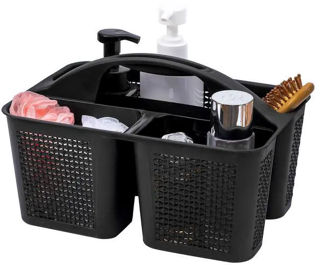 Main image of Plastic Portable Shower Caddy Basket Bucket, Cleaning Shower Basket with Handle Compartments Storage Basket Organizer for Bathroom Kitchen College Dorm Sink, Black