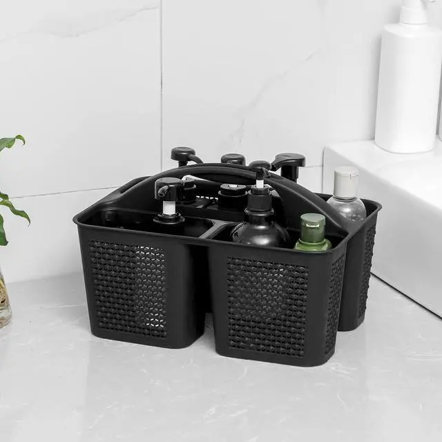 Alt view image 2 of 5 - Plastic Portable Shower Caddy Basket Bucket, Cleaning Shower Basket with Handle Compartments Storage Basket Organizer for Bathroom Kitchen College Dorm Sink, Black