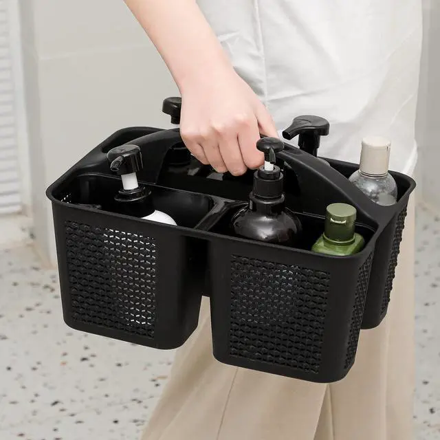 Alt view image 3 of 5 - Plastic Portable Shower Caddy Basket Bucket, Cleaning Shower Basket with Handle Compartments Storage Basket Organizer for Bathroom Kitchen College Dorm Sink, Black