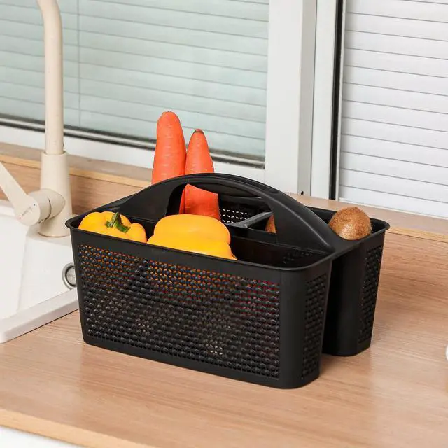 Alt view image 5 of 5 - Plastic Portable Shower Caddy Basket Bucket, Cleaning Shower Basket with Handle Compartments Storage Basket Organizer for Bathroom Kitchen College Dorm Sink, Black