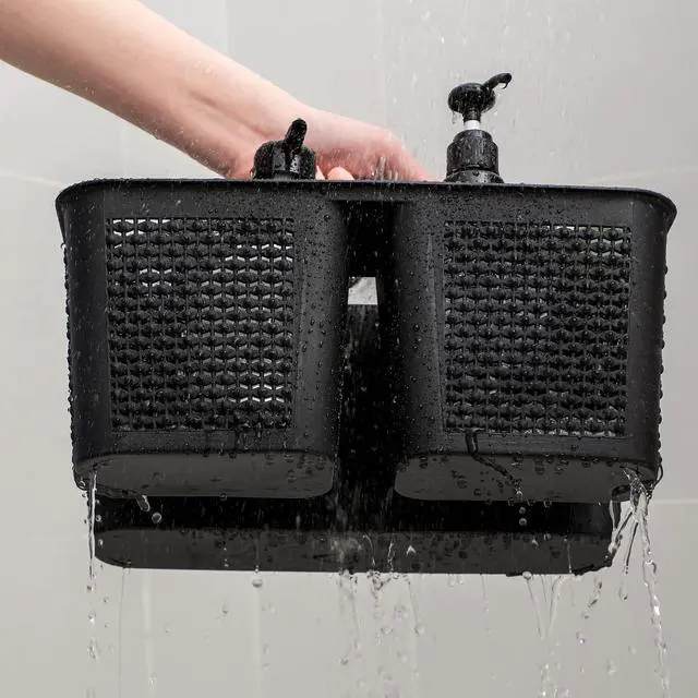 Alt view image 4 of 5 - Plastic Portable Shower Caddy Basket Bucket, Cleaning Shower Basket with Handle Compartments Storage Basket Organizer for Bathroom Kitchen College Dorm Sink, Black