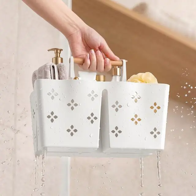 Alt view image 3 of 7 - Plastic Shower Caddy Portable, Large Capacity Shower Basket with Handle, Divided Bathroom Toiletry Organizer, Quick-Drain Shower Caddy for College Dorm Beach Kitchen Essentials, White.