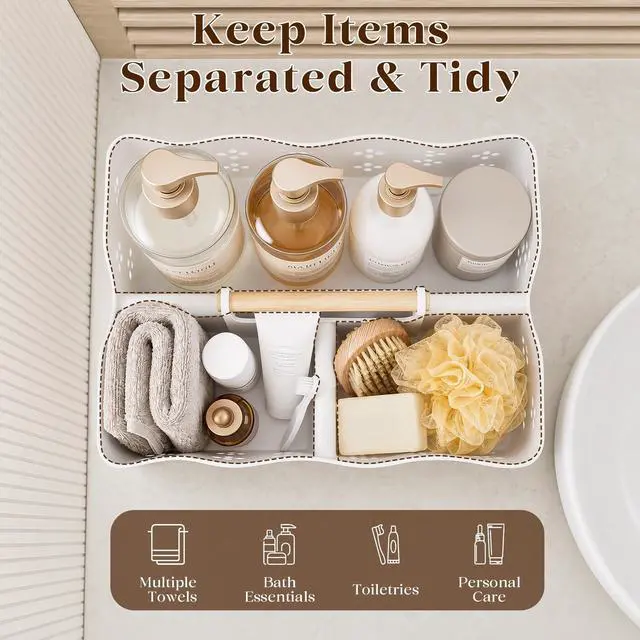 Alt view image 4 of 7 - Plastic Shower Caddy Portable, Large Capacity Shower Basket with Handle, Divided Bathroom Toiletry Organizer, Quick-Drain Shower Caddy for College Dorm Beach Kitchen Essentials, White.
