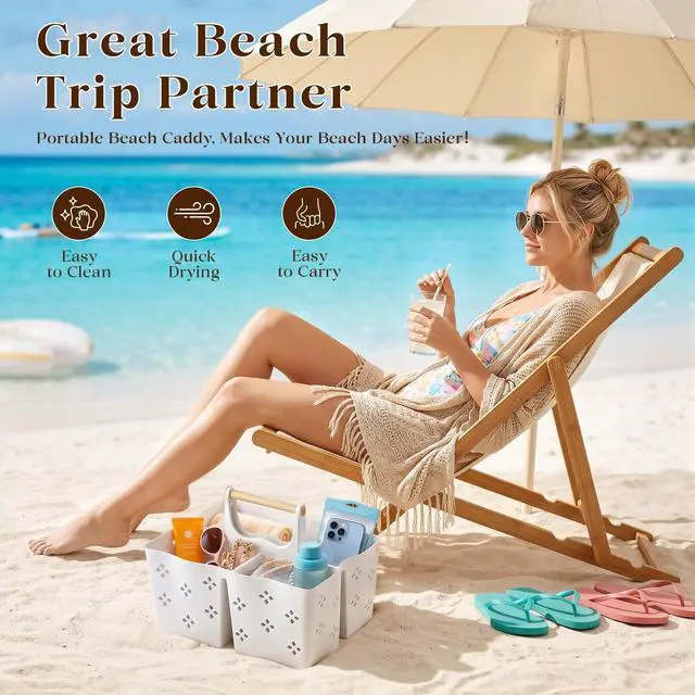 Alt view image 6 of 7 - Plastic Shower Caddy Portable, Large Capacity Shower Basket with Handle, Divided Bathroom Toiletry Organizer, Quick-Drain Shower Caddy for College Dorm Beach Kitchen Essentials, White.