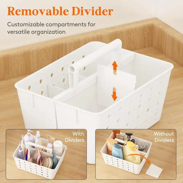Alt view image 3 of 7 - Shower Caddy Portable, Plastic Bathroom Organizer with Handle and Holes, Hard Cleaning Basket for Toiletry Storage, College Dorm Essentials, White, 1 Pack
