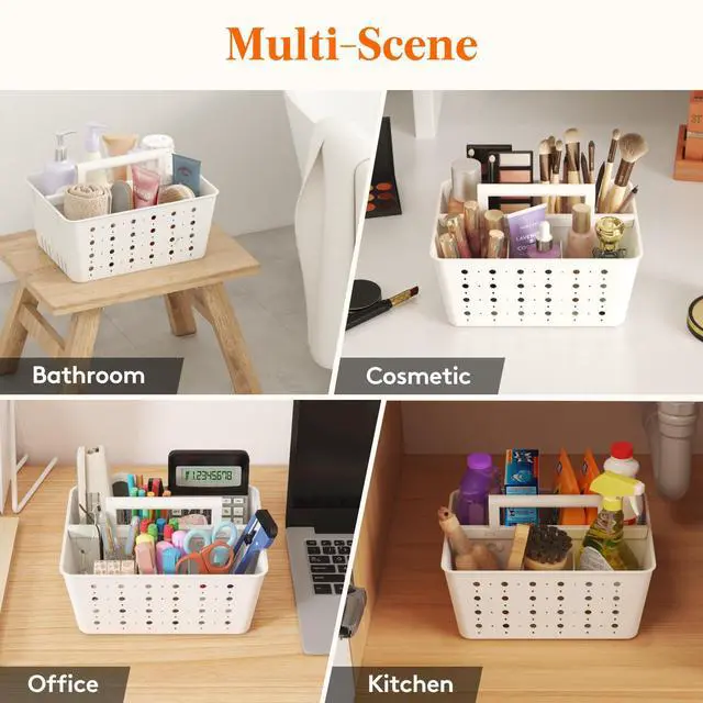 Alt view image 5 of 7 - Shower Caddy Portable, Plastic Bathroom Organizer with Handle and Holes, Hard Cleaning Basket for Toiletry Storage, College Dorm Essentials, White, 1 Pack